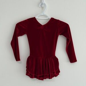 Girls Red Velvet Figure Skating Dress Long Sleeve Ice Skating  Approx Size 4-6